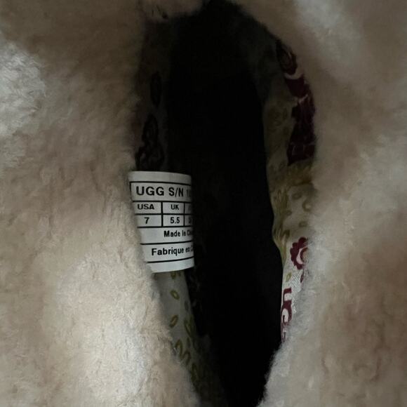 UGG Australia Carnegie Studded Wood Stacked Sheepskin Sherpa Black Booties Sz 7 - Picture 12 of 12